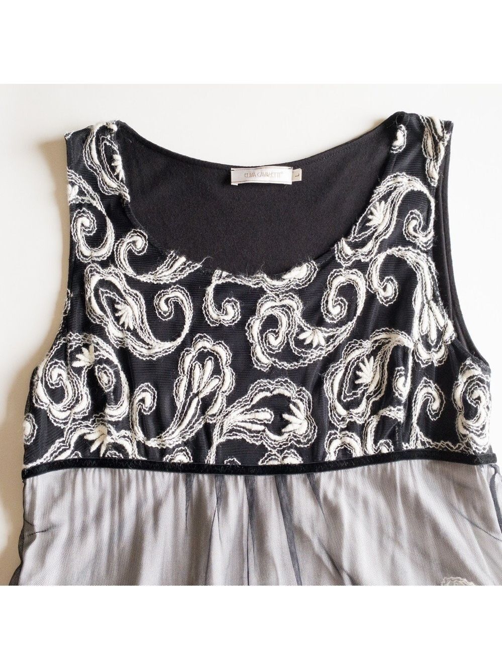 Elisa Cavaletti Black White Floral Embroidered Sheer Net Mesh Dress Size Large - Picture 5 of 10